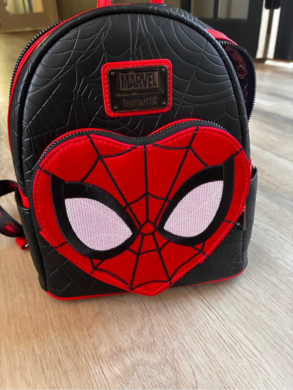 Loungefly Kids Black and Red Spider Heart Mini Backpack